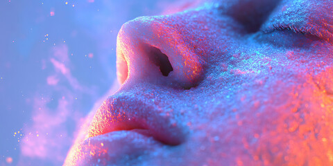 Poster - Close-up of Glittered Face with Colored Dust