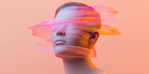Poster - Stylized Female Head with Translucent Swirling Light Streaks
