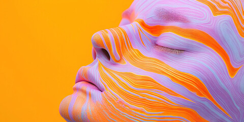 Poster - Digital Painting of Face with Swirling Lavender and Orange Lines