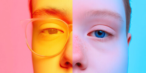Poster - Close-up Portrait: Bi-chromatic Face with Eyeglasses
