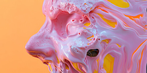 Poster - abstract pink and yellow viscous substance form