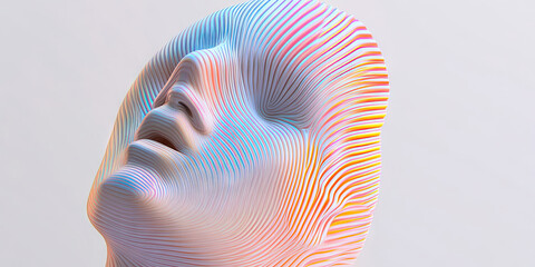 Poster - Abstract Multicolored Striped Head Sculpture