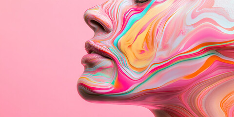 Poster - abstract portrait: marbled paint on face