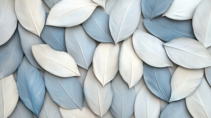 Poster - Elegant Background Showcasing Delicate Curves of Soft Blue and White Leaves in a Seamless Pattern