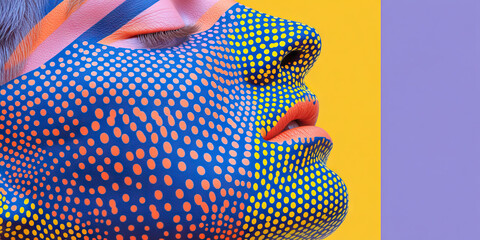 Poster - Profile Portrait with Abstract Polka Dot and Stripe Makeup