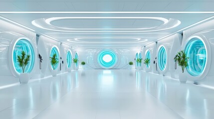 Aufkleber - A luxury hotel lobby with futuristic decor.