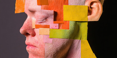 Poster - Profile Portrait with Multicolored Rectangular Patches