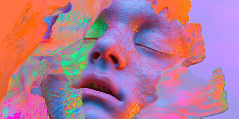 Poster - Abstract Portrait with Multicolored Textured Overlay