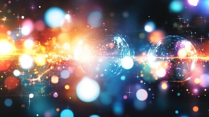Poster - Vibrant cosmic visuals with colorful lights and spheres in a dynamic environment