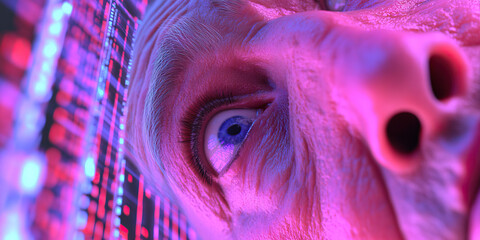 Poster - Close-up of Elderly Person's Face with Data Display Background