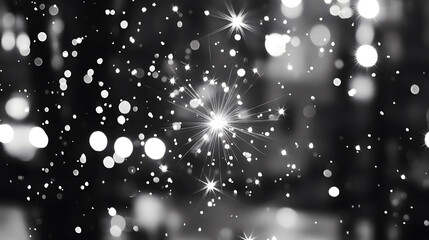 Aufkleber - A black and white image featuring sparkling particles and bokeh effects, creating a dreamy, ethereal atmosphere