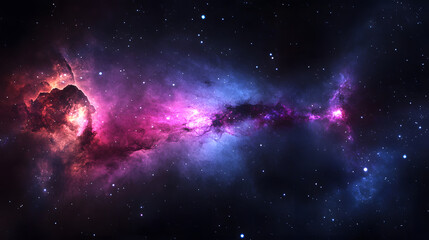 Poster - A vibrant cosmic scene featuring swirling colors of pink and blue, illustrating the beauty and mystery of the universe