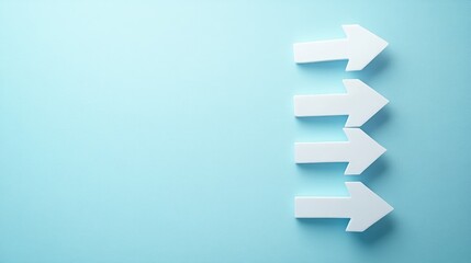Poster - A group of arrows converging into one, symbolizing business unity, soft blue backdrop.