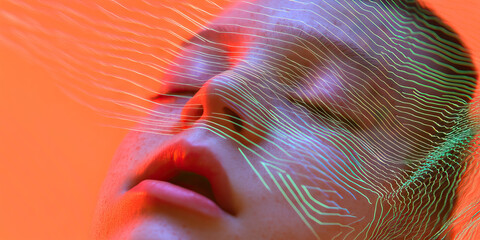 Poster - Human Face with Overlayed Line Pattern
