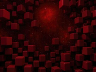 Wall Mural - deep space background with red and black cubes in a geometric pattern, industrial-chic, space