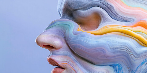 Poster - abstract pastel swirl face profile