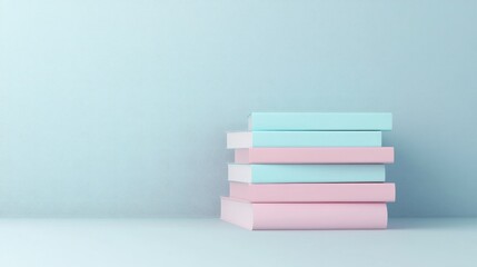 Poster - A neatly arranged stack of company budget reports, pastel grey backdrop.