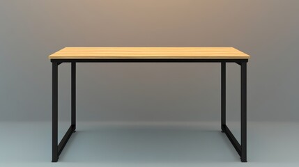 Poster - A sleek black metal-framed office desk with wooden surface, grey gradient background.
