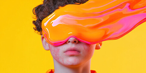 Poster - Portrait of a Person with Abstract Orange Visor