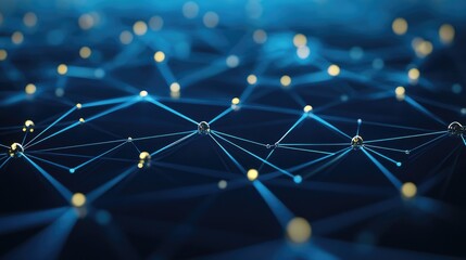 Poster - Connection network nodes illustration, futuristic deep blue background.