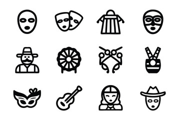 Fototapete - Create a line art icon set depicting diverse cultural symbols, easily editable for various uses.  Include global representation and clean design.