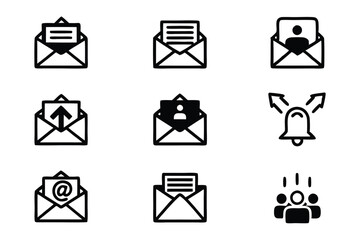 Fototapete - Create a clean, modern line icon set for email marketing.  Include icons representing email, newsletter, inbox, open rate, click-through rate, and campaign. Editable vector format required.