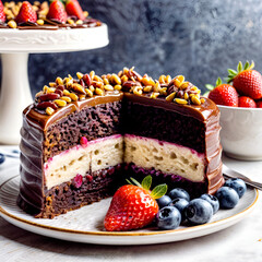 Wall Mural - cake is delicious and with chocolate, strawberries, blackberries, blueberries it's even better.