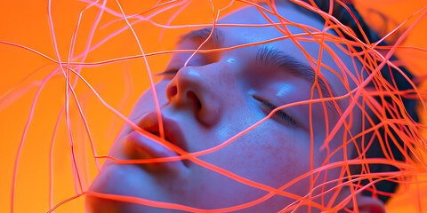Poster - Portrait of Person Partially Covered by Orange Strands