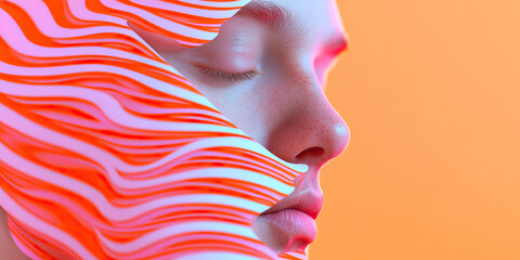 Poster - Profile of Face Partially Covered by Orange and White Swirl Pattern