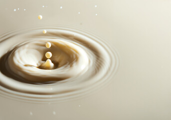 Poster - Close up of a drop of milk splashing, creating expanding circular ripples on a milky surface
