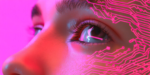 Poster - Close-up of Human Eye with Superimposed Circuit Board Pattern