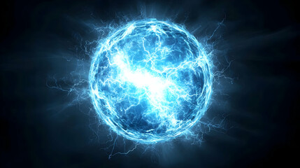 Glowing blue energy sphere, cosmic background, science concept