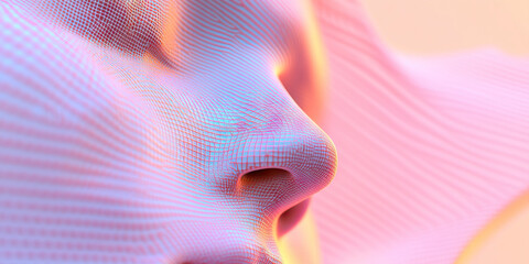 Poster - Digital Rendering:  Human Nose and Face in Pink Grid Texture