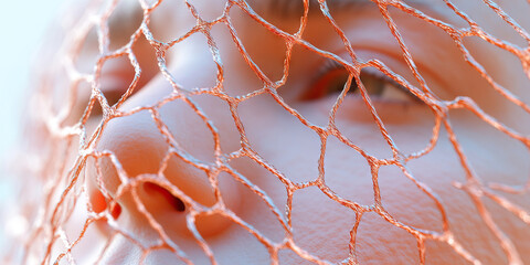 Poster - Human Face Partially Covered by Hexagonal Netting