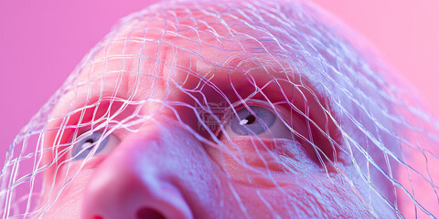 Poster - Close-up of Face Partially Covered with Translucent Netting