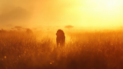 lion stalking in savanna sunset ultra hd golden dusk