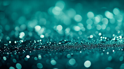 Poster - Abstract Teal Water Droplets Background Shiny Sparkling Texture Blue Bokeh Green Light Macro Image  