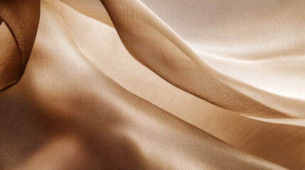 Poster - Elegant Beige Sheer Fabric Drape Texture Background Soft Light Brown Silk Wave Style Woven Color    