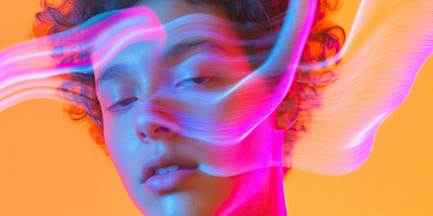 Poster - Portrait of Person with Pink and Blue Light Streaks