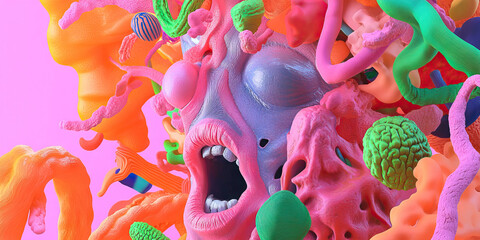 Poster - Abstract Digital Artwork: Stylized Face with Organic Forms