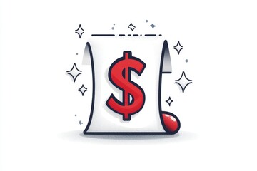 Poster - A clean geometric illustration of a receipt icon with a dollar sign on it, representing financial refunds in a simple, bold style