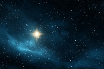 Poster - A dreamy watercolor of a single glowing star in a deep blue night sky, its light radiating gently across the scene
