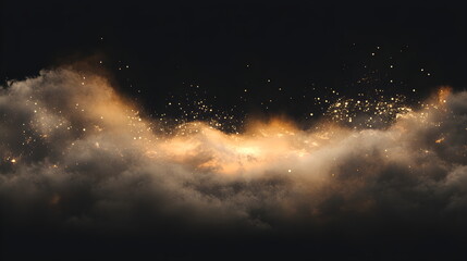 Poster - Energy glowing with gold and blue flashes and light rays and particles on black background. Abstract background with copyspace.