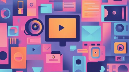 Poster - Colorful Abstract Background with Multimedia and Digital Icons