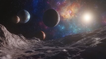 Wall Mural - cosmic landscape with planets and starry background in space