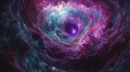 Cosmic Nebula Vortex Deep space, swirling clouds, dark core, background stars, science fiction