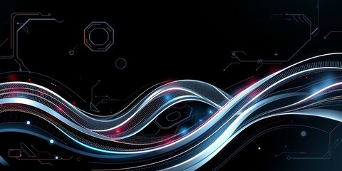 Poster - Colorful Abstract Wave Design with Glowing Lines and Fractal Patterns