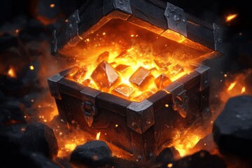Poster - A pixel art depiction of a glowing treasure chest in a dungeon, with sparkles and light beams emanating from it, emphasizing its importance in the scene