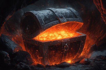 Poster - A pixel art scene of a vibrant, glowing treasure chest in a dark dungeon, with small sparkles emanating from it to highlight its importance