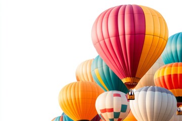 Poster - A playful 2D illustration of a brightly colored hot air balloon floating high above smaller ones, set against a white background